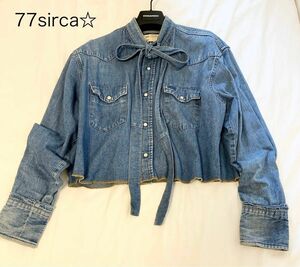 希少☆77sirca★ボウタイビンテージリメイクデニムシャツ　クロップド丈完売品