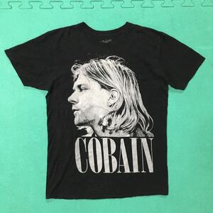 送料込 カート・コバーン 大判 プリントT Mサイズ black USED Tシャツ 半袖 黒 バンドT Kurt Cobain Nirvana ニルヴァーナ アメカジ 古着