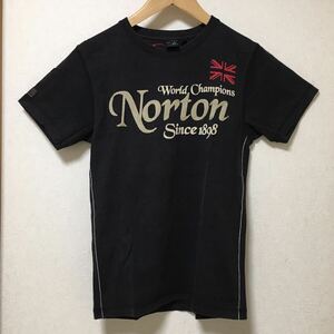 送料込 Norton 刺繍 ワッペン プリントT Mサイズ black USED ノートン 半袖 Tシャツ 黑 アメカジ 古着