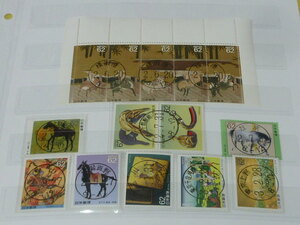 19　日本切手№81　1990年　馬と文化シリーズ　和文初日印付　計14枚　糊付