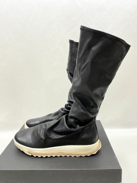 新古 定価10万 RICK OWENS×HOOD RUBBER レザー ソック スニーカー ブラック×ホワイト 41 ラバー ソックス