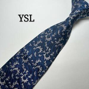 イブサンローラン YVES SAINT LAURENT YSL ネクタイ シルク ネイビー 総柄 クール ハイブランド 青 絹