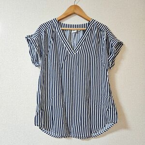 GAP カットソー ストライプ マリン ドルマン ギャップ XS ノースリーブ 紺×白 ブラウス