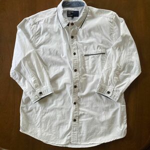 アナザーサイドスクエア　七分袖シャツ　L ホワイト　綿100% ワールド　デザインシャツ