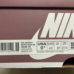 新品未使用 Nike Air Jordan 1 Retro High OG Mauveナイキ エアジョーダン1 レトロ ハイ OG モーブ US9.5(27.5cm)の画像5