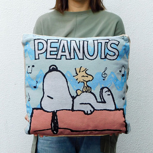 送料無料 SNOOPY スヌーピー グッズ ゴブラン織りクッション スクエア クッション インテリア 雑貨 PEANUTS 新品 ブルー