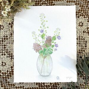 Art hand Auction nyago watercolor painting flowers spring wildflowers still life botanical painting painting picture original art illustration Hand-Drawn artwork illustration interior hand-painted genuine artist original art, Painting, watercolor, Nature, Landscape painting