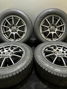 215/60R16 BRIDGESTONE/VRX2 19年製 SCHNEDER 16インチ 6.5J ＋53 114.3 5H スタッドレス 4本 ヴェゼル オデッセイ エスティマ (2-F385)