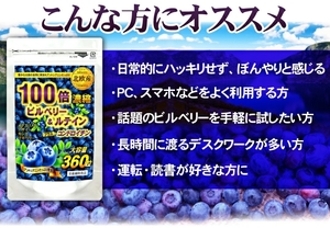 送料無料 約6ヵ月分 360粒 北欧産 100倍濃縮 ビルベリー＆ルテイン コンドロイチン サプリメント メグスリノキ・アサイー・目の疲れ