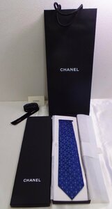 キングラム[25] 【送料無料】未使用★CHANEL シャネル ネクタイ ブルー系 ココマーク柄 (箱/袋/リボン付き)★080＠L030