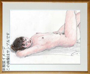 初出品１００円!版画 石川吾郎 本人の本人のオリジナルパステル美人画です！裸婦ck130