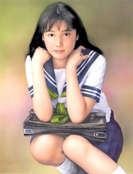 Imprimir Goro Ishikawa Tapa blanda hermosa niña pintando Bolso de niña, cuadro, acuarela, retrato