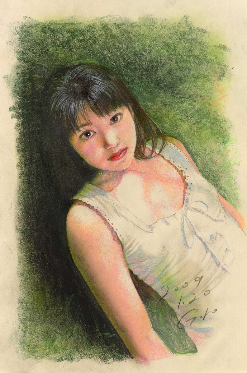 Печать Горо Исикавы Это оригинальная картина красивой женщины, написанная пастелью самим человеком! а111, произведение искусства, рисование, пастельная живопись, рисунок карандашом