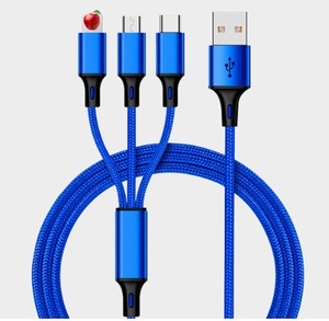 3in1 充電ケーブル 1.2m USB ケーブル 3A 急速充電 充電コード Type C ケーブル Micro USB ケーブル iPhone ライトニング lightning ブルー