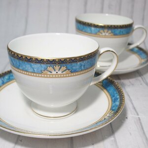 希少!!【ウェッジウッド廃盤品】ペア Wedgwood カーゾン ティーカップ＆ソーサー CURZON ２客 限定生産 西洋陶磁 WEDGWOOD ブルー 洋食器