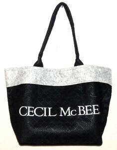 （レディース・トートバッグ）CECIL MCBEE セシルマクビー フェルト風素材 47×27 底サイズ28×14 黒地とグレー