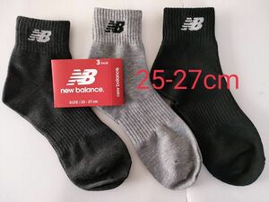 3足組セット新品未使用ニューバランス ミッドレングス3Pブラック黒グレー靴下25～27cmメンズ ソックスNew Balance