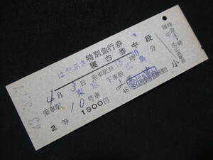 # National Railways is ... special express ticket *. pcs ticket middle step 2 etc. Tokyo - Hiroshima (.) Hiroshima station inside S43.3.27