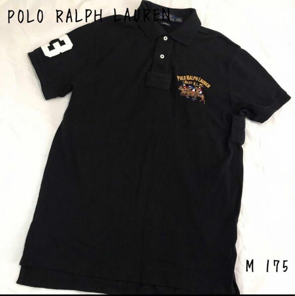POLO RALPH LAUREN ポロラルフローレン　黒ポロシャツ　半袖 刺繍ロゴ 刺繍ポニー M L相当 オーバーサイズ
