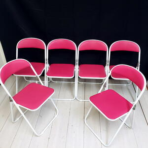 [ Gifu city direct receipt limitation ] 6 legs set Fujisawa industry folding chair WF-105 pink folding chair mi-ting chair office office work place 