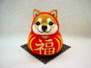  luck daruma hand made wool felt dog . dog natural stone crystal . luck .. peace .. thing ornament 