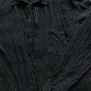 GU ジーユー 長袖シャツ ネイビー無地 紺 涼しげ 麻100% sizeL 中古品 美品の画像3