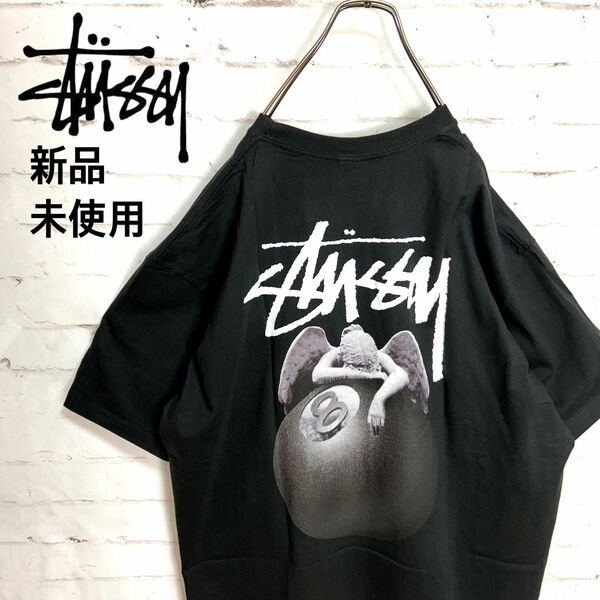 新品未使用!!超希少 STUSSY ブラック バックプリント 8ball 天使デザイン ビッグプリント ビッグT XLサイズ