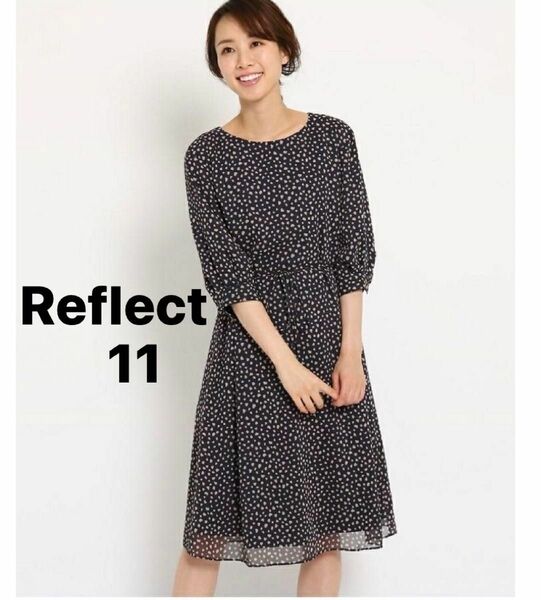 リフレクト　サイズ11 Reflect 変形ドット　ハート柄　シフォンワンピース　春物　上品　清楚　ゆったり　リボン付　花柄 桜