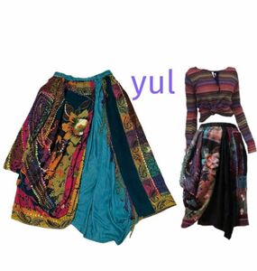 yul　変形スカート Amina　アミナ インド製　刺繍　アシンメトリー　ぬくもり感じるホットな一枚　手刺繍 花柄　ペイズリー