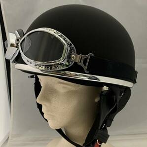 ゴーグル付き半キャップヘルメット ビンテージヘルメット ハーフキャップヘルメット マッドブラックの画像1