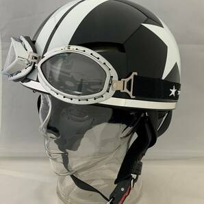 ゴーグル付き半キャップヘルメット ビンテージヘルメット ハーフキャップヘルメット ブラックスターの画像1