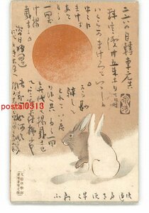 XyO5793●年賀状アート絵葉書 兎 *エンタイア *傷み有り【絵葉書】