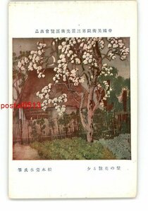 XZJ0028●帝国美術院第3回美術展覧会出品 梨の花散る夕 松本姿水氏筆 *傷み有り【絵葉書】