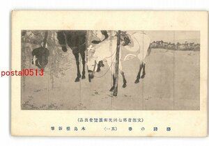 XyU7466●文部省第7回美術展覧会出品 駅路の春 その1 木島桜谷筆 *傷み有り【絵葉書】