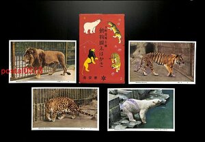 FSA2057●東京 上野恩賜公園 動物園絵葉書2 袋付4枚 *傷み有り【絵葉書】