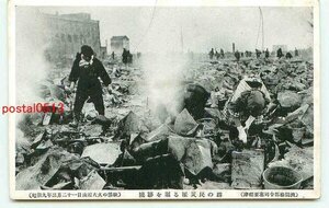 L4052●北海道 昭和9年函館大火の惨状 焼跡を掘る被災民【絵葉書】