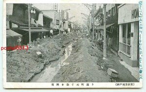 P1947●兵庫 神戸地方水害 復興を急ぐ元町通り【絵葉書】