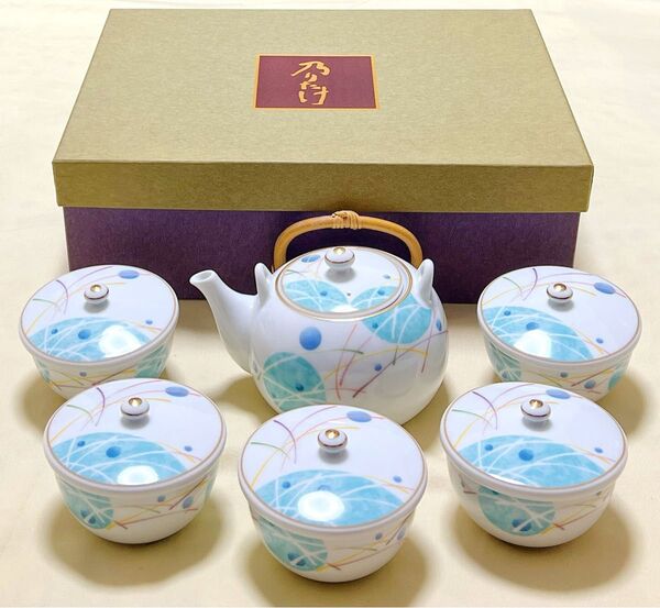 新品 乃りたけノリタケ 華麗句 茶こし付き急須&蓋付湯呑5客 茶器揃え