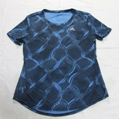adidasアディダス　流線模様　紺　半袖Tシャツ　レディースOTサイズ（LLサイズ）