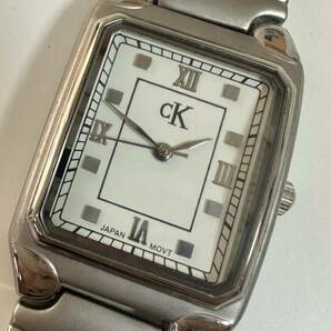 CK カルバンクライン メンズ スクエア クォーツ 腕時計 稼働品 文字盤白の画像1