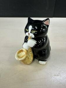 SEVEN CORPORATION セブンコーポレーション 黒猫音楽団 オーケストラ サックス 陶器製 インテリア オブジェ 猫 ネコ 置物
