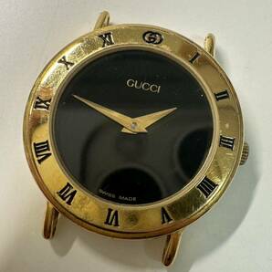GUCCI グッチ QZ ゴールドカラー 黒文字盤 3000.2L 非稼働品 フェイスのみ レディース 腕時計の画像1