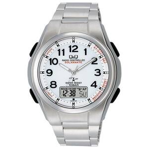  men's wristwatch Citizen clock Q&Q solar radio wave clock MD02-204 white radio wave world 5 department correspondence East Japan west Japan America Germany China reception possibility 