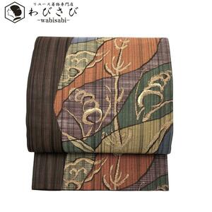 袋帯 色彩豊かな抽象織模様 縦縞模様 焦色 O-3556