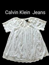 美品！Calvin Klein Jeansカルバンクライン 白 総刺繍スモック　ネコポス２３０円_画像1