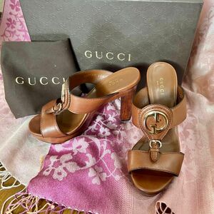 グッチ GUCCI サンダル G金具 厚底 ヒール 35.5ブラウン