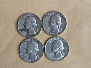 1 jpy start America silver coin quarter dala-25 cent silver coin 1958 1958 1963 1964 4 pieces set 