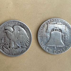 1円スタート アメリカ銀貨 ハーフダラー ウォーキングリバティー1945 フランクリン1953 2枚セットの画像2