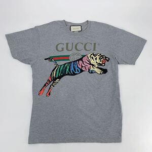 美品 GUCCI グッチ Tシャツ ロゴ 虎柄 グレー イタリア製 メンズ 