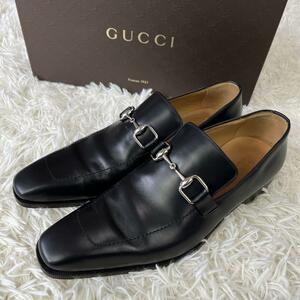 未使用級 GUCCI グッチ ホースビット ローファー スクエアトゥ ブラック 金具 ビット ゴールド 42.5 27cm相当